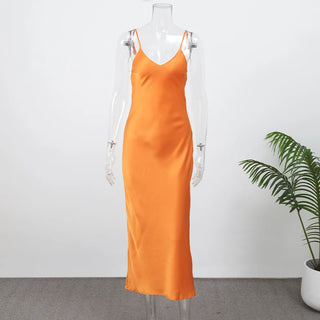Elegant Satin V-Neck Backless Maxi Dress
