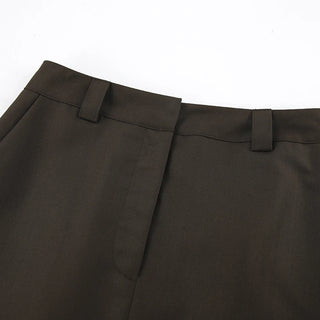 Chic High Waist Split Long Gray Brown Zipper Skirts