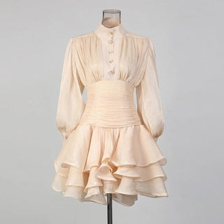 Elegant Long Sleeve Ruched Ruffle Mini Dress