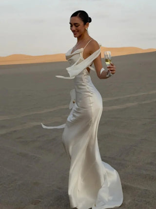 Elegant Satin Cowl Neck Backless Dress