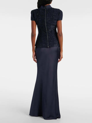 Textured Tweed Peplum Top and Satin Maxi Skirt Set