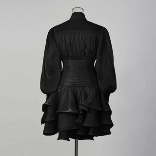 Elegant Long Sleeve Ruched Ruffle Mini Dress