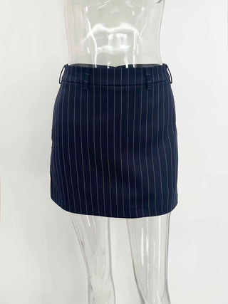 Black Pinstripe Tailored Blazer Top and Mini Skirt Set