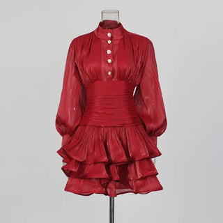 Elegant Long Sleeve Ruched Ruffle Mini Dress