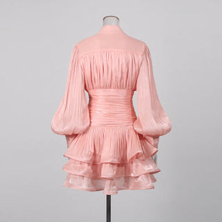 Elegant Long Sleeve Ruched Ruffle Mini Dress