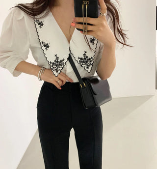 Elegant Embroidered Lace Half Sleeve Blouse