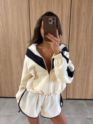 Pastel Colorblock Zip-Up Windbreaker and Shorts Set
