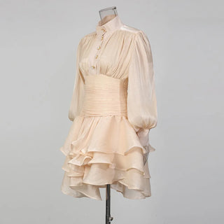 Elegant Long Sleeve Ruched Ruffle Mini Dress