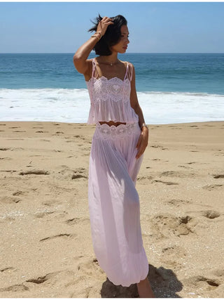 Lace Trim Two-Piece Chiffon Jumpsuit Set