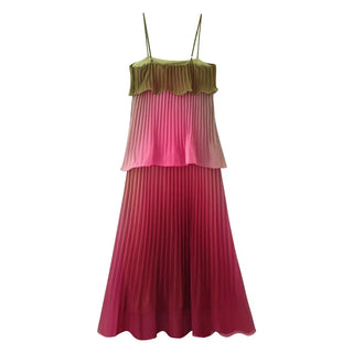 Ombre Pleated Spaghetti Strap Midi Dress