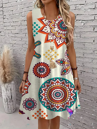 Sleeveless Abstract Geometric Prints Summer Dress