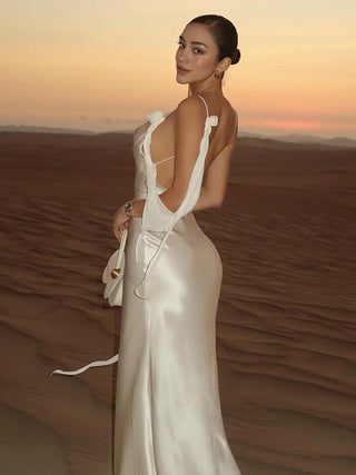 Elegant Satin Cowl Neck Backless Dress