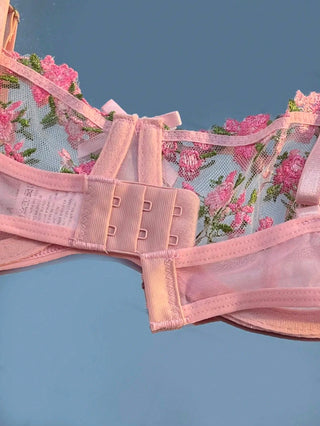 Delicate Floral Embroidered Mesh Balconette Lingerie Set
