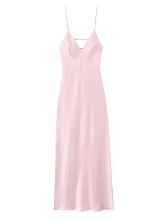 Elegant Satin V-Neck Backless Maxi Dress