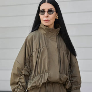 Cream Oversized Gathered Sleeve Windbreaker Jacket