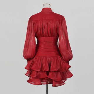 Elegant Long Sleeve Ruched Ruffle Mini Dress