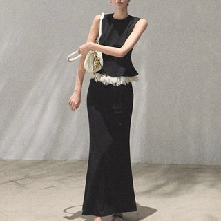 Black Sleeveless Top and Maxi Skirt Set