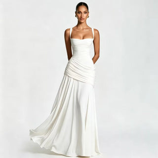 Elegant Square Neck Asymmetrical Ruched Evening Gown