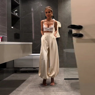 Puff Sleeve Peplum Top and Gathered Trouser Set