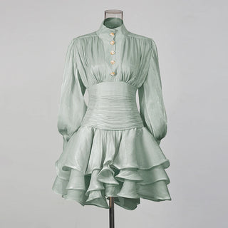 Elegant Long Sleeve Ruched Ruffle Mini Dress