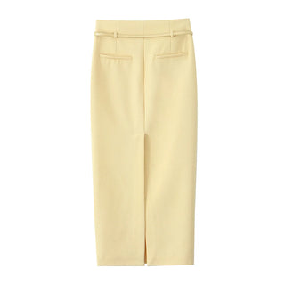 Fashion Yellow V-Neck Belted Skirt Set