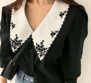 Elegant Embroidered Lace Half Sleeve Blouse