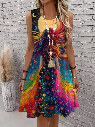 Sleeveless Abstract Geometric Prints Summer Dress