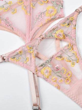Unlined Embroidered Mesh Lingerie Set