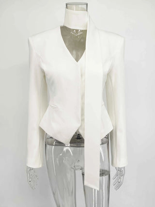 Black Pinstripe Tailored Blazer Top and Mini Skirt Set