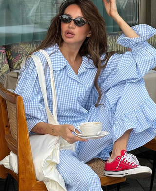 Elegant Plaid Shirt and Wide Pants Set