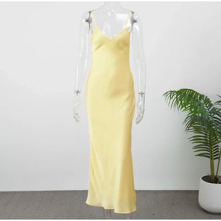 Elegant Satin V-Neck Backless Maxi Dress