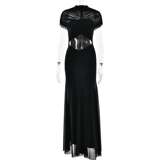 Ruched Cutout Mesh Maxi Dress
