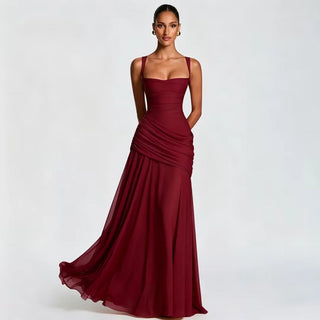 Elegant Square Neck Asymmetrical Ruched Evening Gown