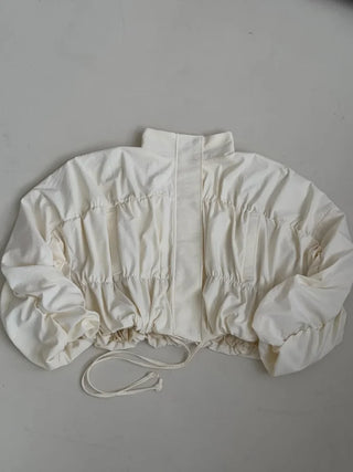 Cream Oversized Gathered Sleeve Windbreaker Jacket