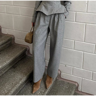 Square Neck Peplum Top and Wide Leg Trouser Set