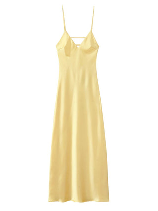 Elegant Satin V-Neck Backless Maxi Dress