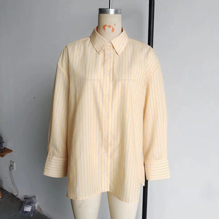 Thin Collar Top Vintage Striped Shirt