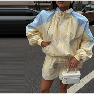 Pastel Colorblock Zip-Up Windbreaker and Shorts Set