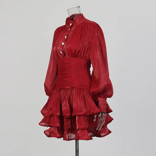 Elegant Long Sleeve Ruched Ruffle Mini Dress