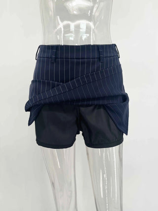Black Pinstripe Tailored Blazer Top and Mini Skirt Set