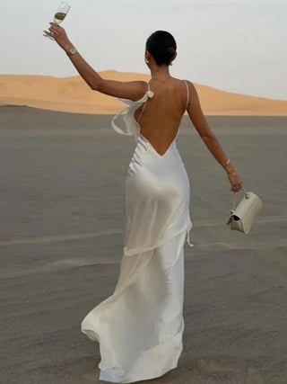 Elegant Satin Cowl Neck Backless Dress