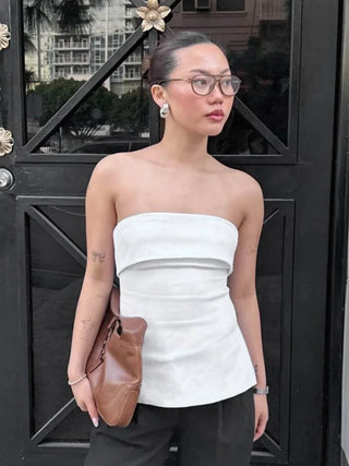Simple Strapless Split Side Tube Top