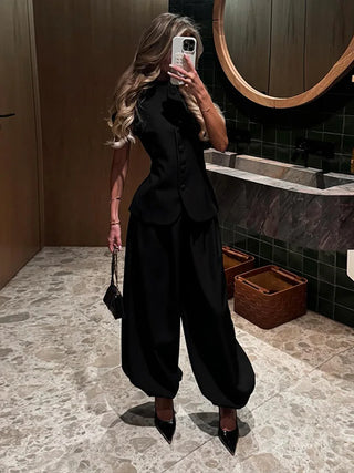 Puff Sleeve Peplum Top and Gathered Trouser Set