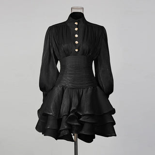 Elegant Long Sleeve Ruched Ruffle Mini Dress
