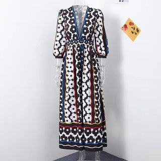 Elegant Floral Print Puff Sleeve Maxi Dress