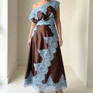 One-Shoulder Lace Midi Dress