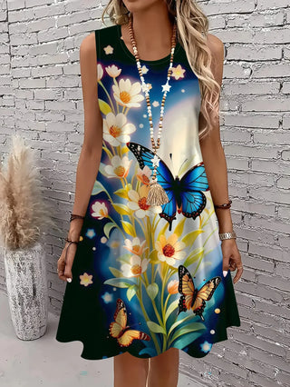 Sleeveless Abstract Geometric Prints Summer Dress