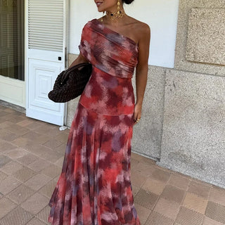 Elegant One-Shoulder Ruched Maxi Dress