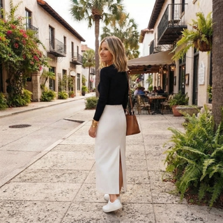 Paneled Midi Pencil Skirt
