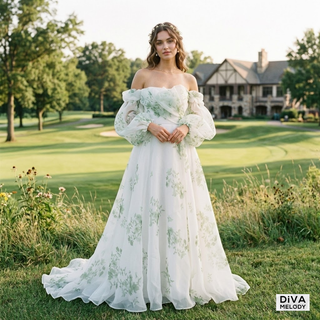 Puffy Ruffles Sleeves Wedding Dress
